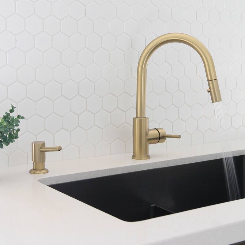 STYLISH Pull Down Kitchen Faucet + Soap Dispenser - Gold Finish