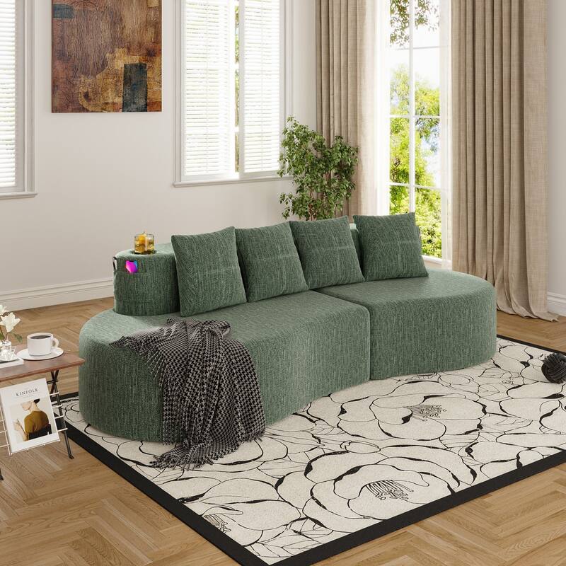94.49" Chenille Curved Sectional Sofa with Pillows, No Assembly Required - Green