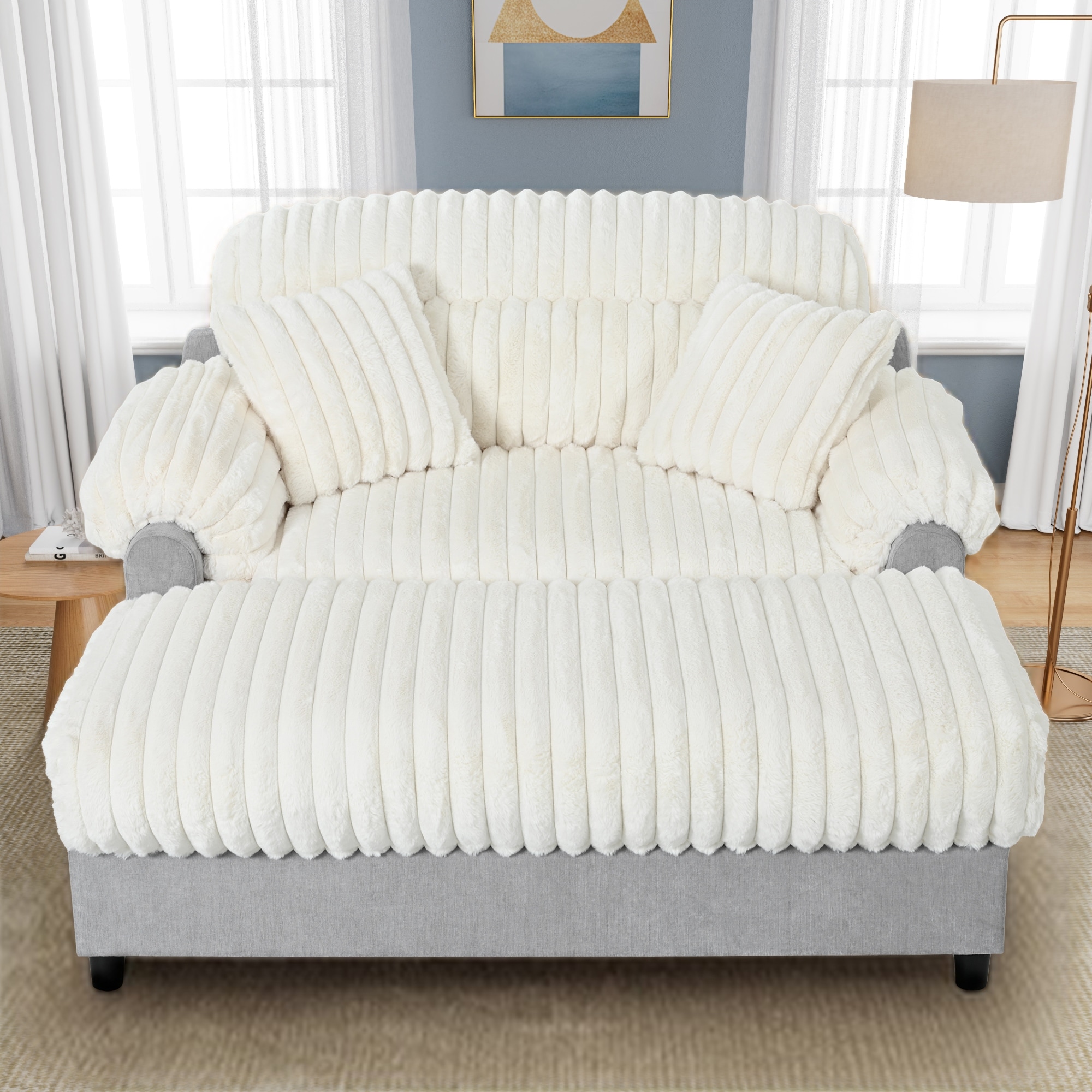 Roomfitters Chaise Lounge Sofa 65.25" Cloud Plush Upholstered Sofa Couch with Two Pillows, Cozy Living Room Furniture