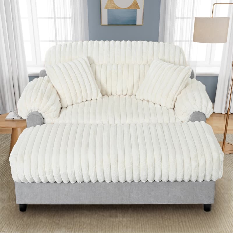 Roomfitters Chaise Lounge Sofa 65.25" Cloud Plush Upholstered Sofa Couch with Two Pillows, Cozy Living Room Furniture - Beige