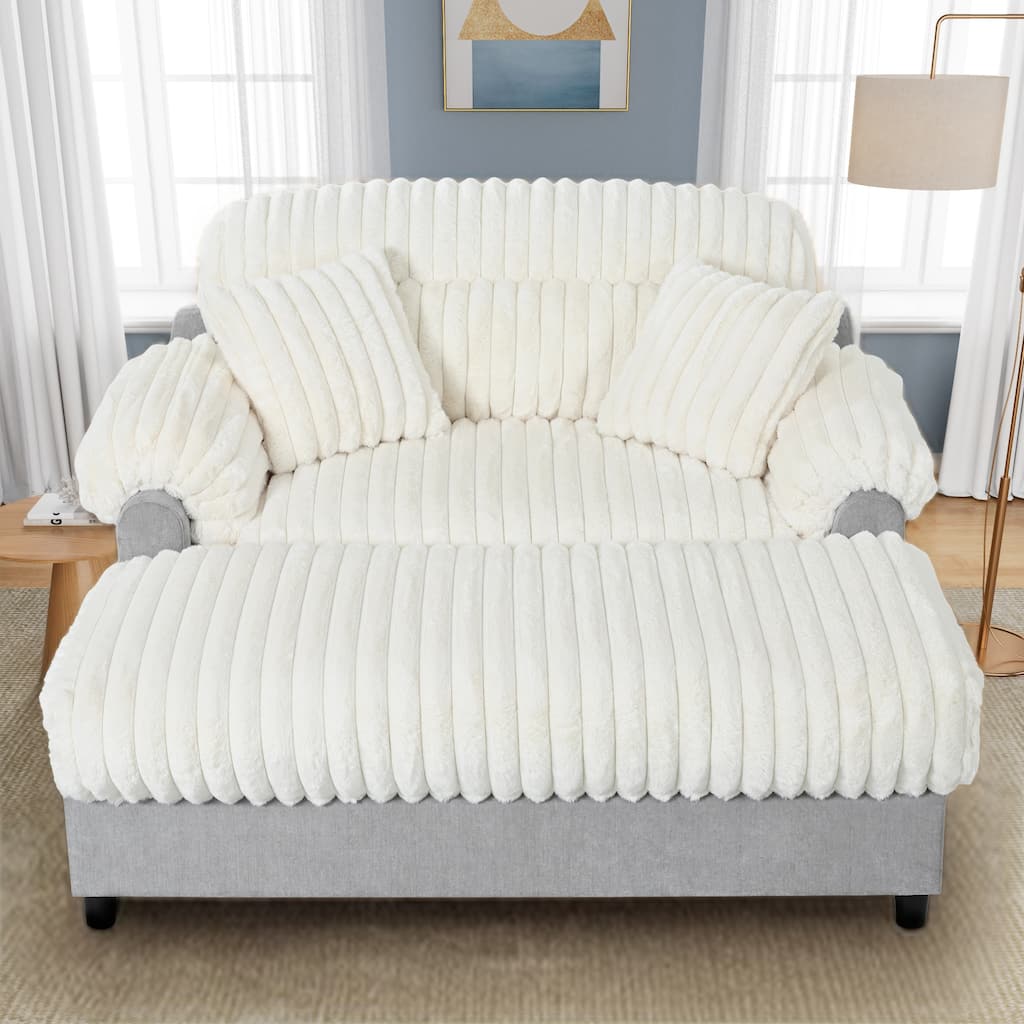 Roomfitters Chaise Lounge Sofa 65.25" Cloud Plush Upholstered Sofa Couch with Two Pillows, Cozy Living Room Furniture