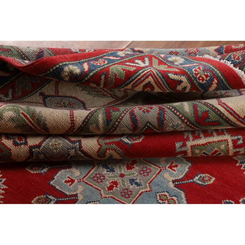 Traditional Red Geometric Kazak Oriental Area Rug Handmade Wool Carpet - 8'1" x 10'0"