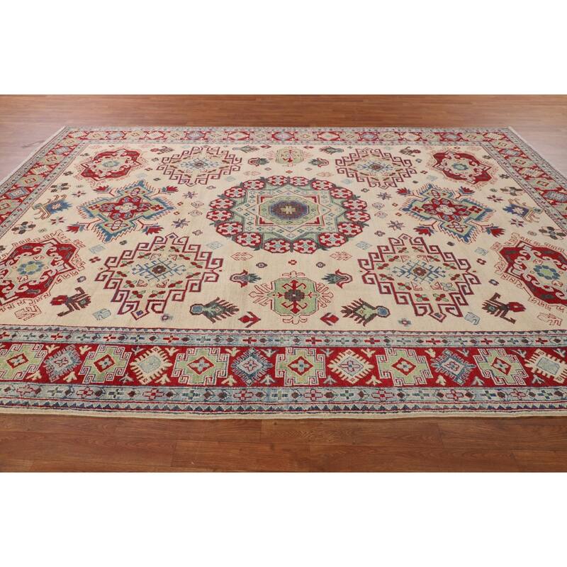 Geometric Kazak Area Rug Handmade Traditional Bedroom Wool Carpet - 8'5" x 11'8"