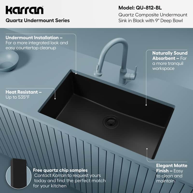 Karran Undermount 32.5 in. Large Single Bowl Quartz Kitchen Sink