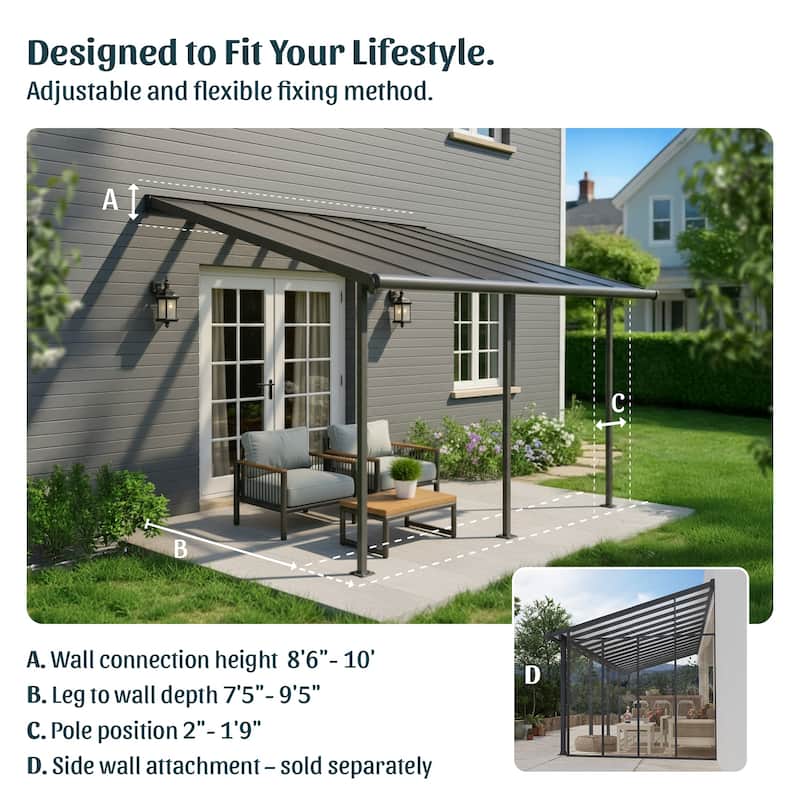 Sierra 10 ft. Gray/Gray Aluminum Patio Cover
