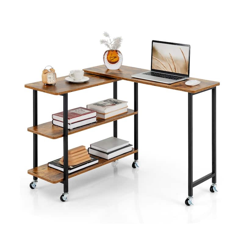MDF Metal 360 Rotating Sofa Side Table with Shelves and Lockable Casters - 35.5" x 12" x 27"