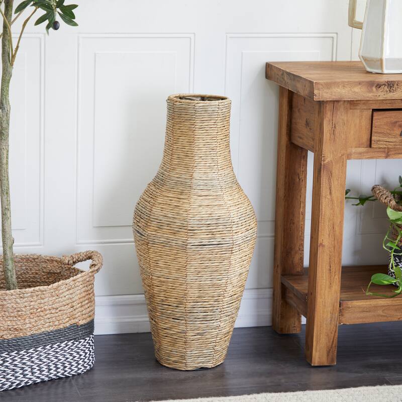 Natural Brown Open Weave Seagrass Bohemian Vase Collection - 28 x 12 - Rope Weave Vase - Medium