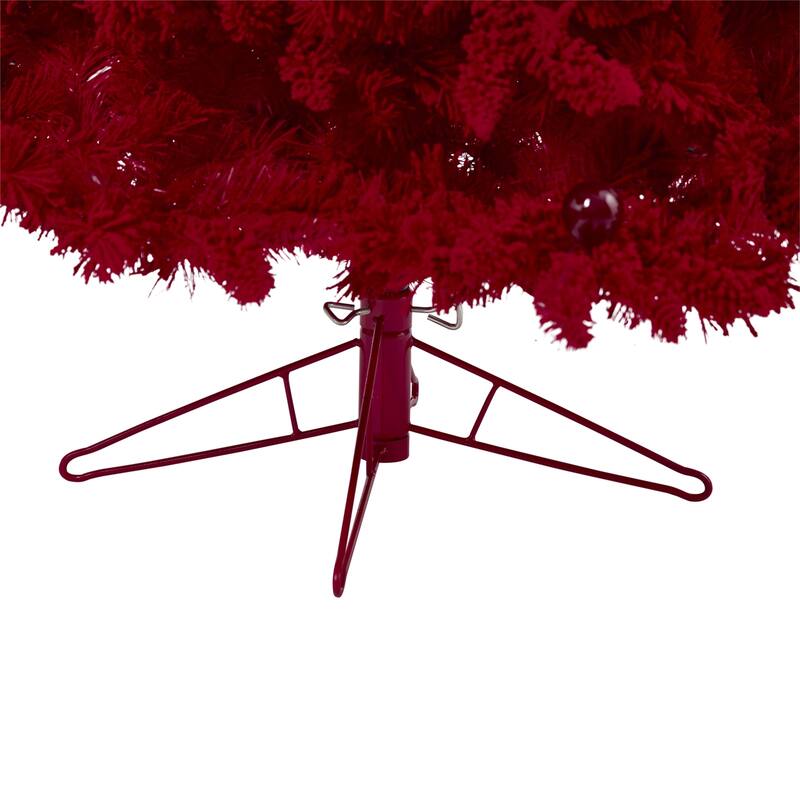 7ft. Red Flocked Fir Artificial Christmas Tree with 500 Red Lights, 40 Globe Bulbs & 1039 Branches - Bold Festive X-Mas Tree
