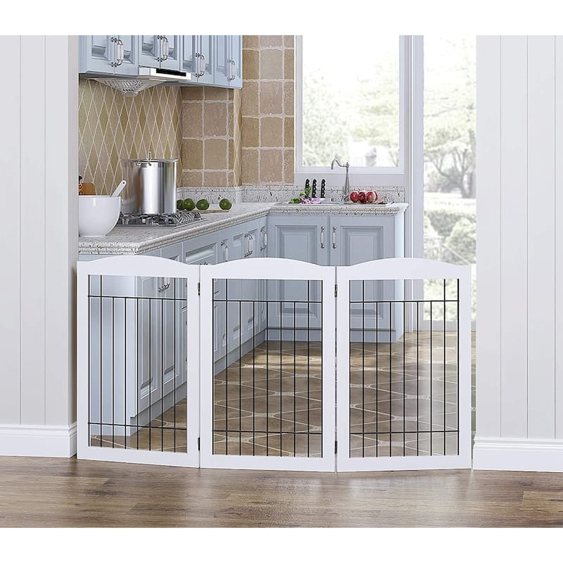 Spirich Freestanding Black Wire Pet Gate,60 inches Extra Wide,30 inches Tall Dog Gate ,Pet Puppy Safety Fence, 3 Panels