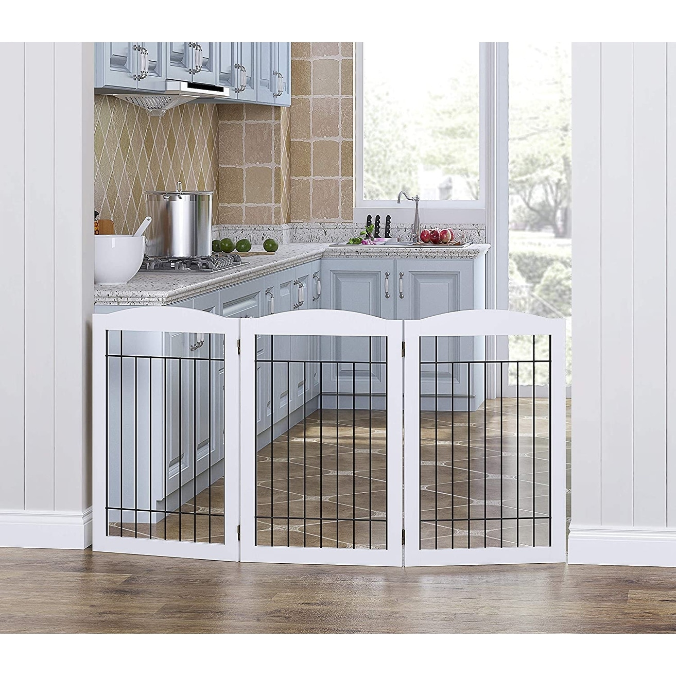 Spirich Freestanding Black Wire Pet Gate 60 inches Extra Wide 30
