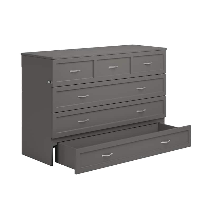 Northfield Queen Murphy Bed Chest with 6" Mattress, Storage Drawer & Built-In Charger in Grey