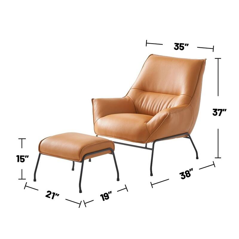 Top Grain Leather Chair with Ottoman