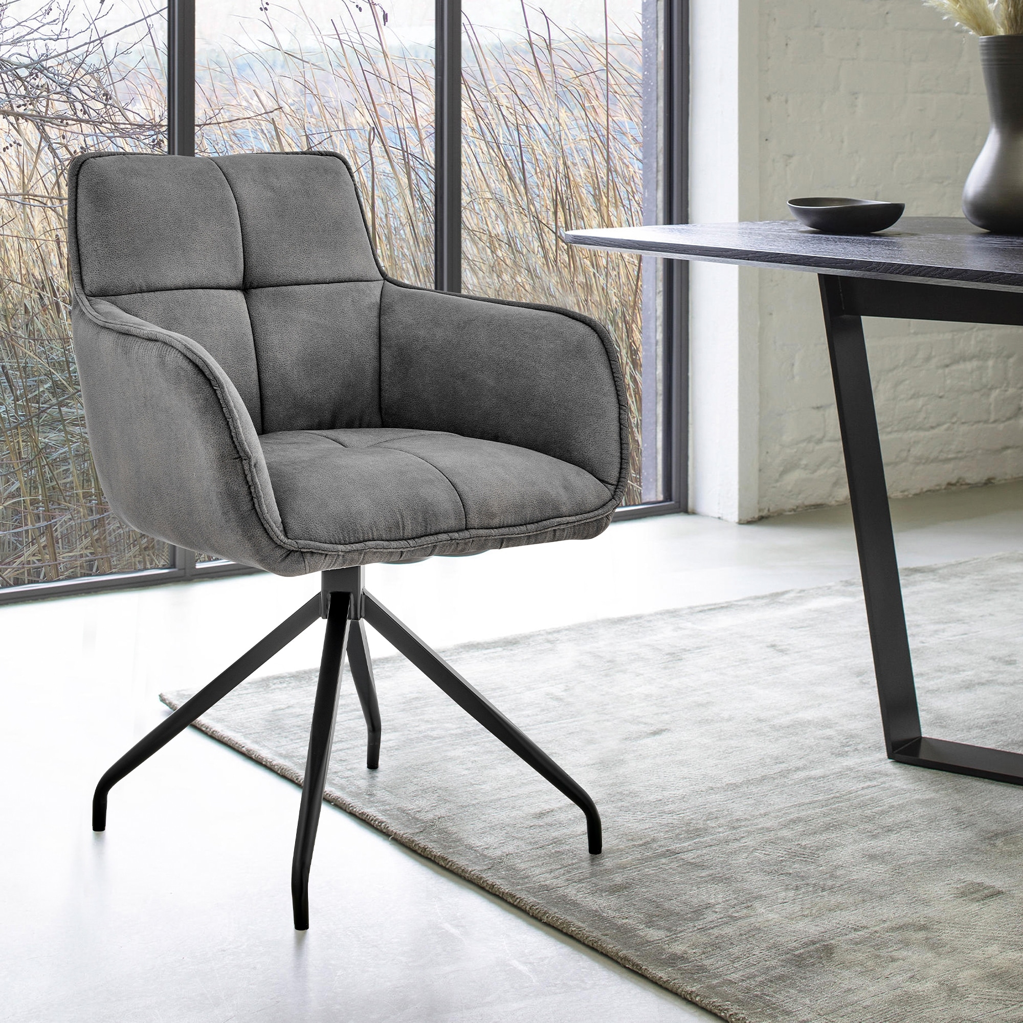 Noah Upholstered Dining Arm Chair with Metal Star Base
