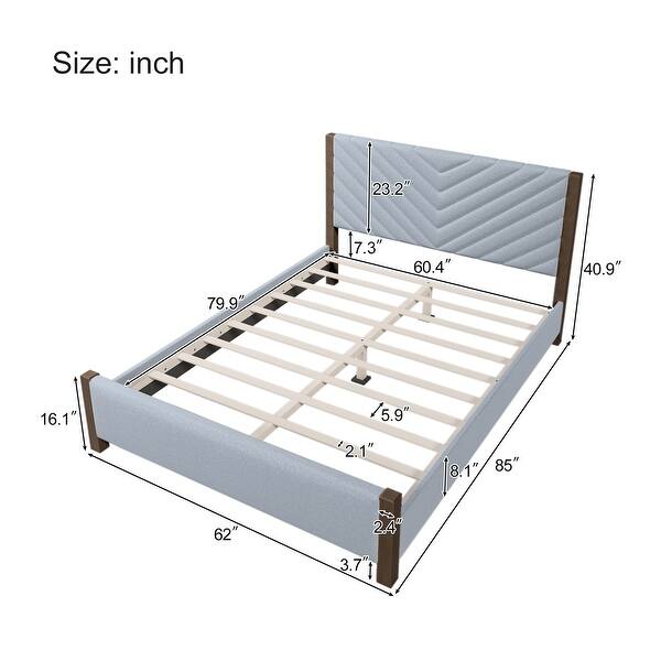 Queen Size Bed Frame,Upholstered Platform Bed with Tufted Headboard and Solid Wood Legs,No Box Spring Needed,Blue