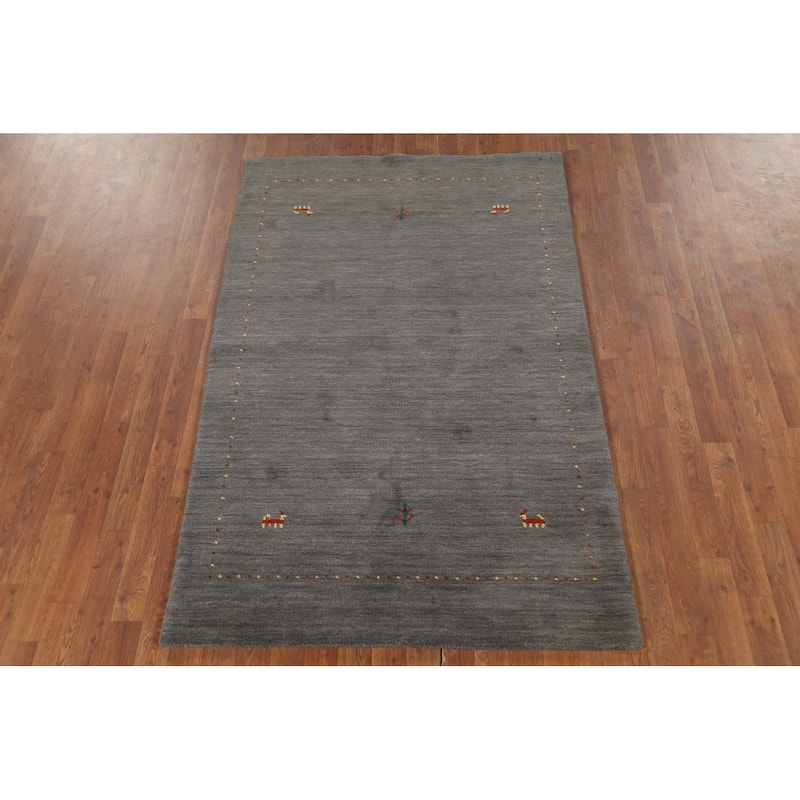 Tribal Gray Gabbeh Indian Area Rug Handmade Wool Carpet - 3'11"x 6'1"