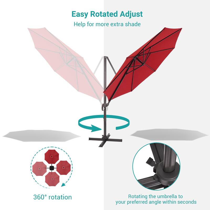 BONOSUKI 11FT Cantilever Patio Umbrella 360 Rotation Angle Adjustment