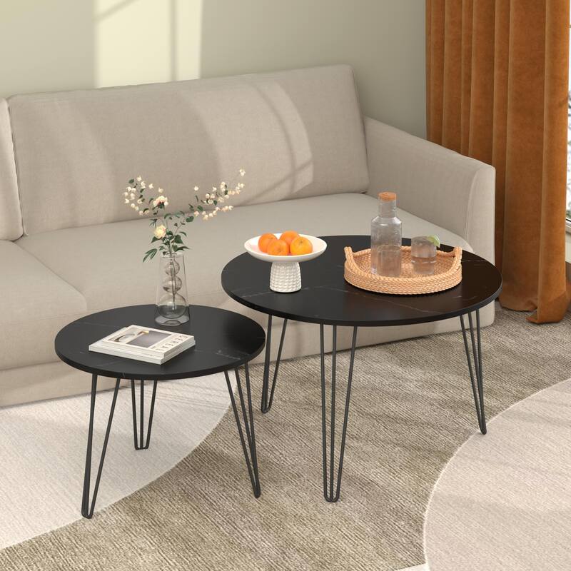 Round Nesting Table Black End Table Sofa Side Table Set of 2