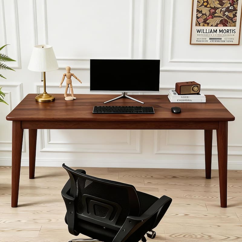 Solid Wooden Desk,55.1*19.7inch Desk ,Rubberwood Mid Century Modern Desks, Small Writing Desk for BedroomSmall Spaces