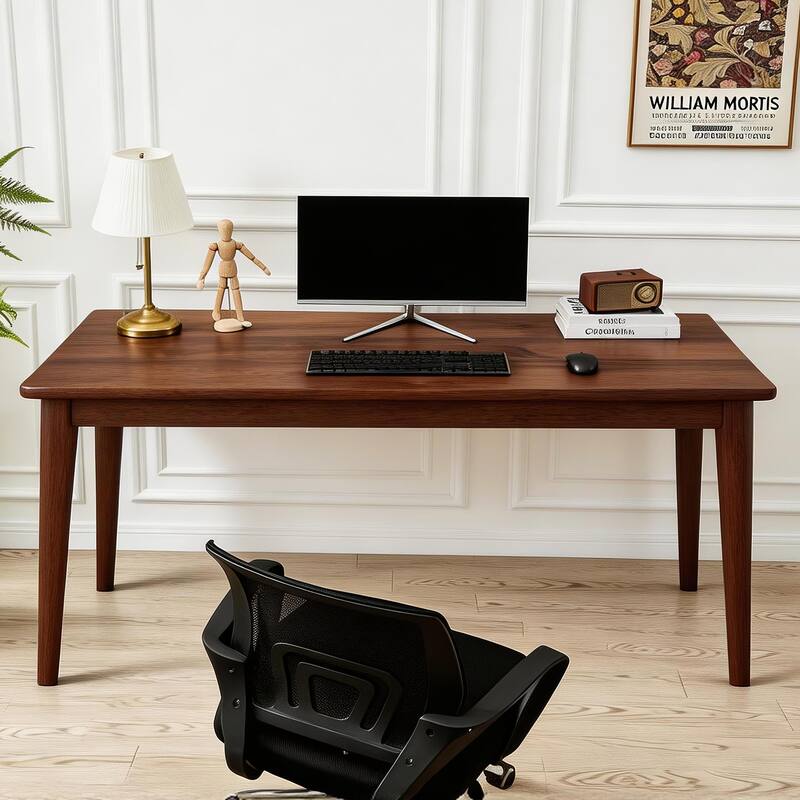 Solid Wooden Desk,63 x 19.7 Inch Desks, Rubberwood Mid Century Modern Desks, Small Writing Desk for Bedroom,Small Spaces