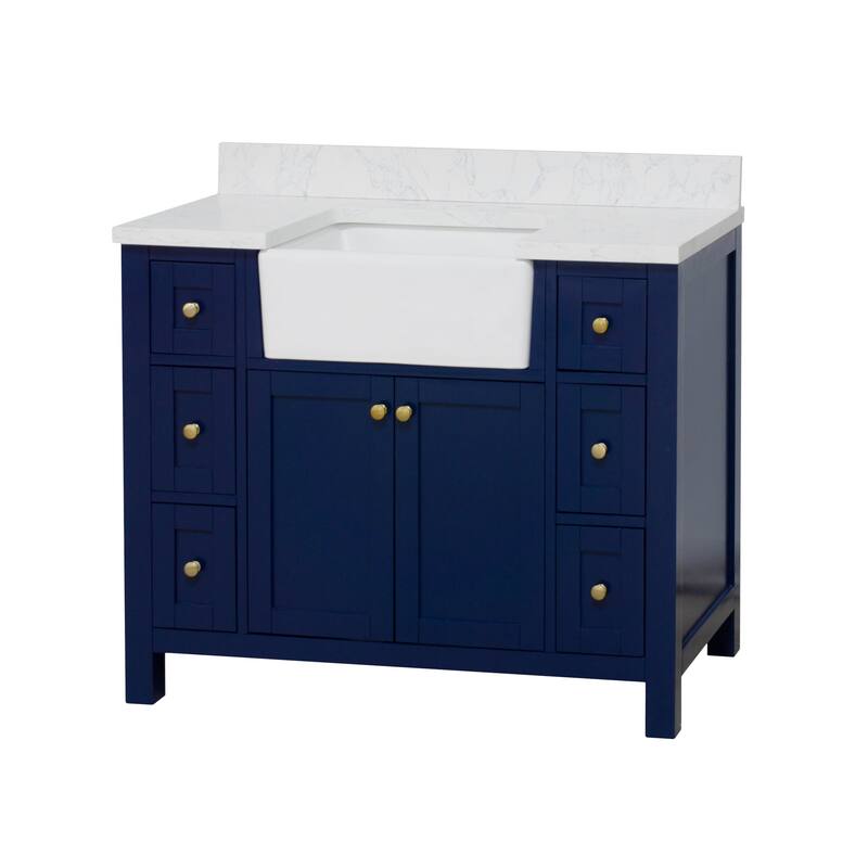 KitchenBathCollection Yorkshire 42" Farmhouse Bathroom Vanity with Engineered Marble Top