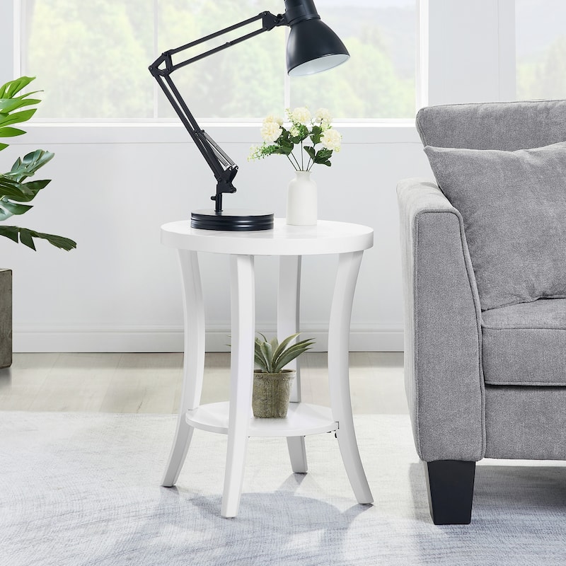 Round End Table with Shelf Elegant Veneer Finish with Thick Apron and Bottom Storage for Modern Living Spaces - 18