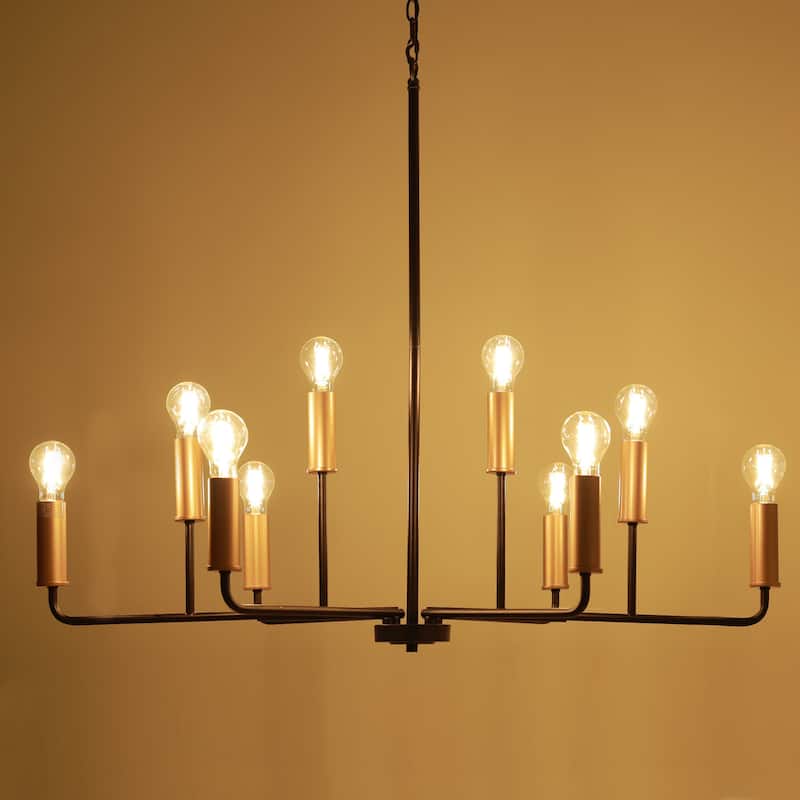Modern Abstract 10-Light Black Gold Chandeliers with Branch-Shaped for Kitchen Dining Room - 39.8 " × 27.4 " × 13 "