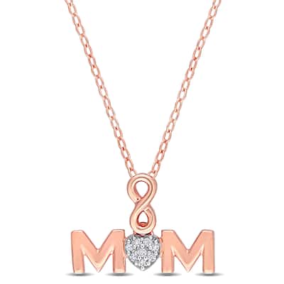 Miadora Diamond Accent Mom Infinity Heart Necklace in Rose Plated Sterling Silver