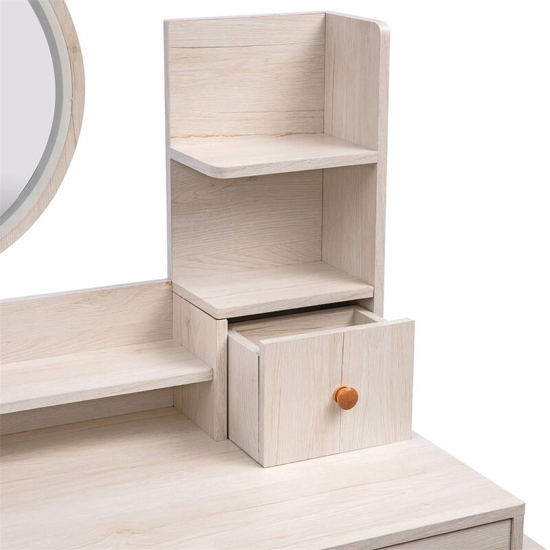 Length Adjustable Vanity Table Set w/ Touch LED Mirror and 5 Drawers
