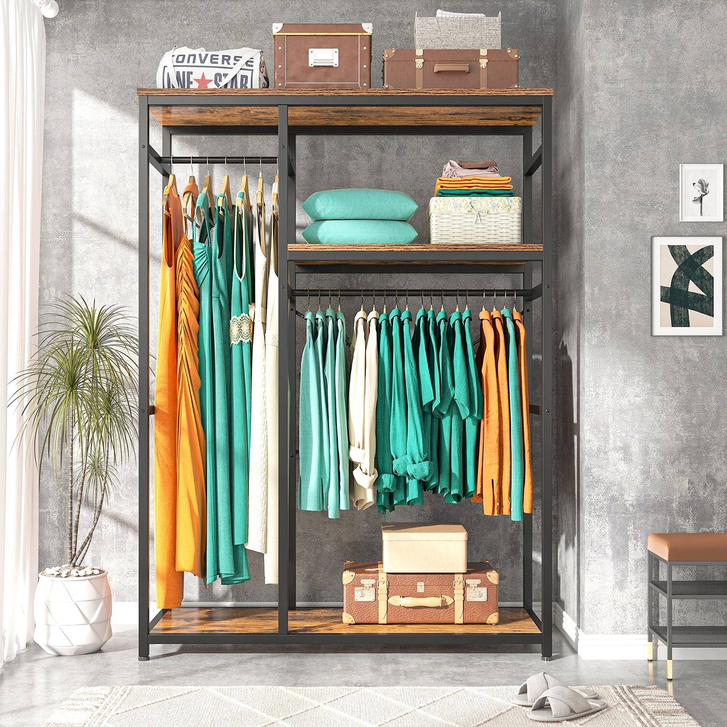 Free Standing Closet Organizer Clothes Rack with Shelves, Closet