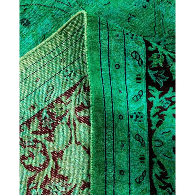 Overton Hand Knotted Wool Vintage Inspired Modern Contemporary Overdyed Green Area Rug - 7' 11" x 9' 11"