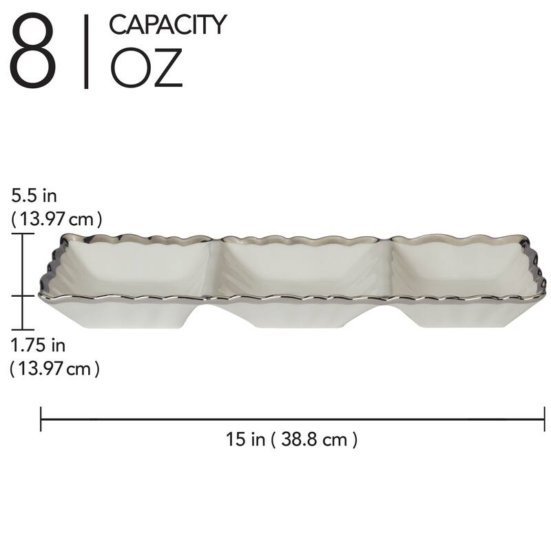 Certified International Regency Silver 3 Section Tray 15" X 5.5" - 15" x 5.5" x 1.75"