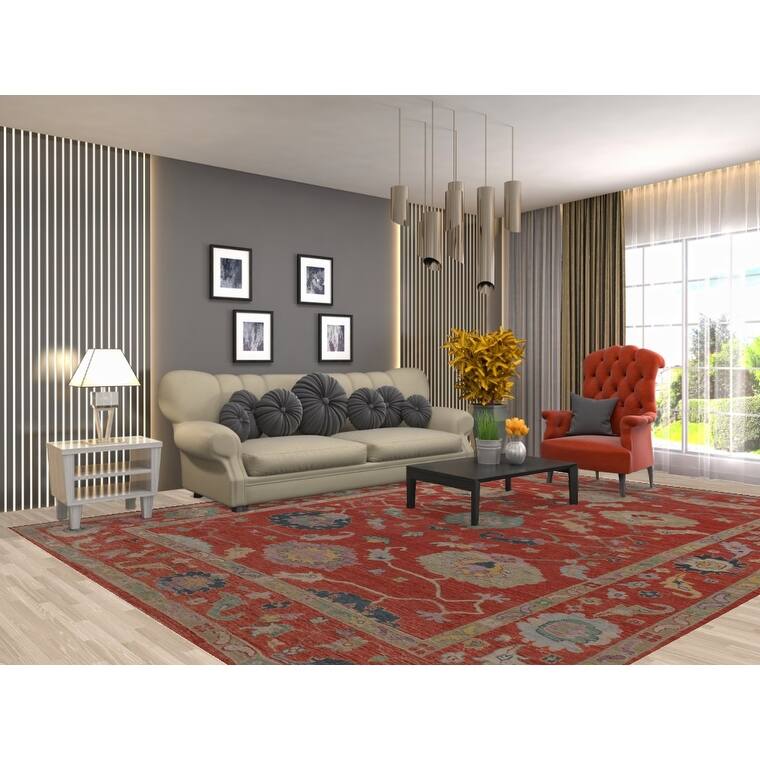 All-Over Orange Oushak Vegetable Dye Area Rug Handmade Wool Carpet - 8'11"x 11'8"