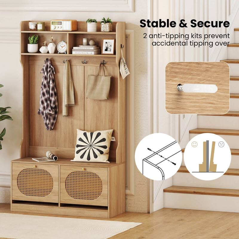 Costway 4-In-1 Hall Tree Entryway Bench with Coat Rack & Flip Drawers - See Details