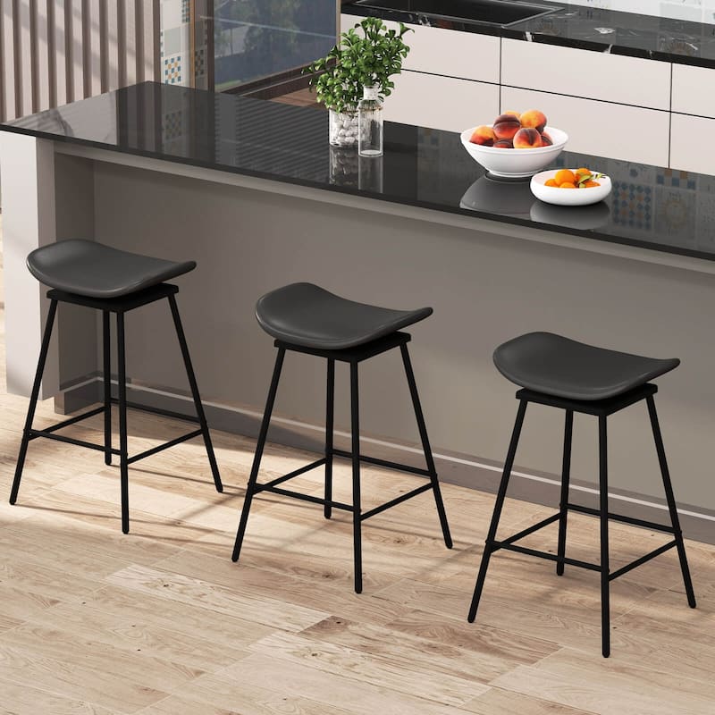 Costway Swivel Barstools Set of 2/4 Faux Leather Upholstered Backless - See Details