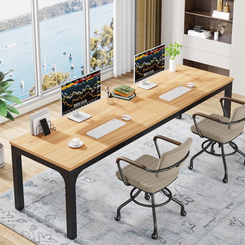 78.7 inches Extra Long Computer Desk 2 Person, Wide Double Office Writing Workstation - Maple+Black