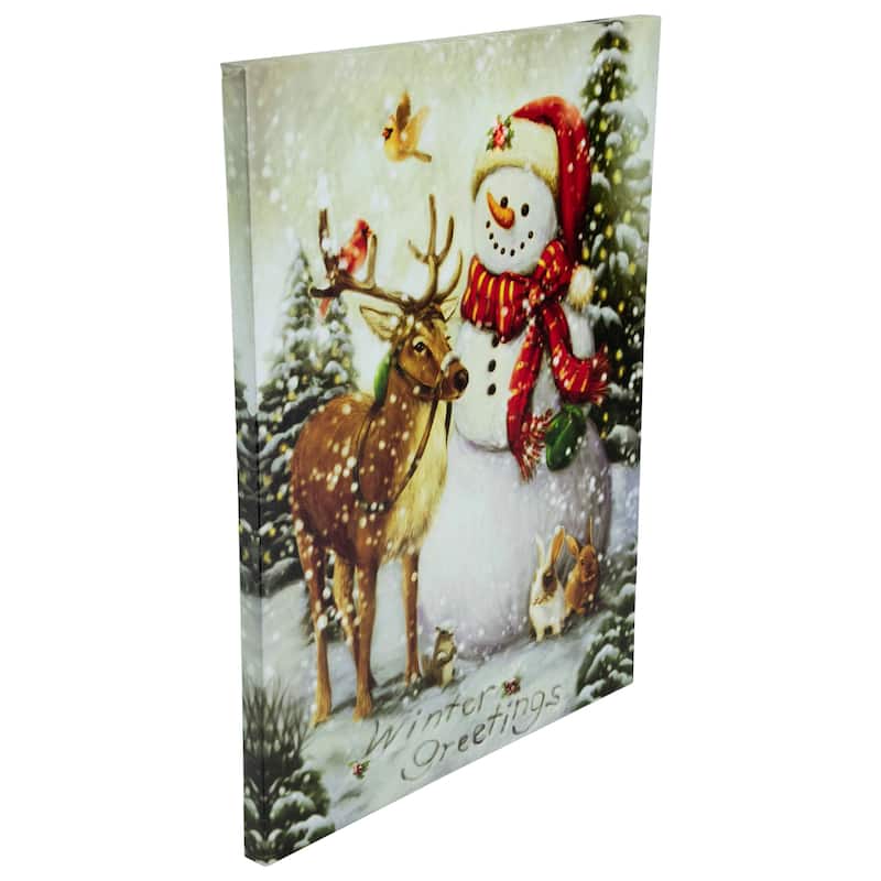 LED Lighted Snowman and Reindeer Christmas Canvas Wall Art 15.75" x 11.75"