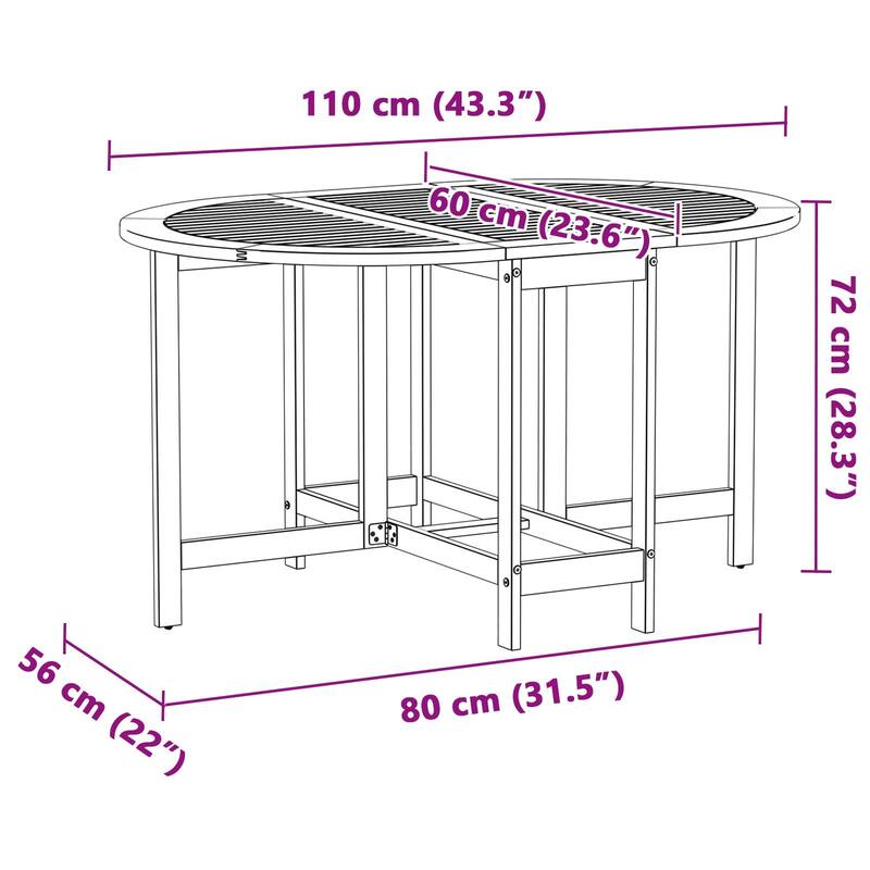 vidaXL Outdoor Tables Natural wood Solid Acacia wood Medium Foldable - 23.6 x 43.3 x 28.7