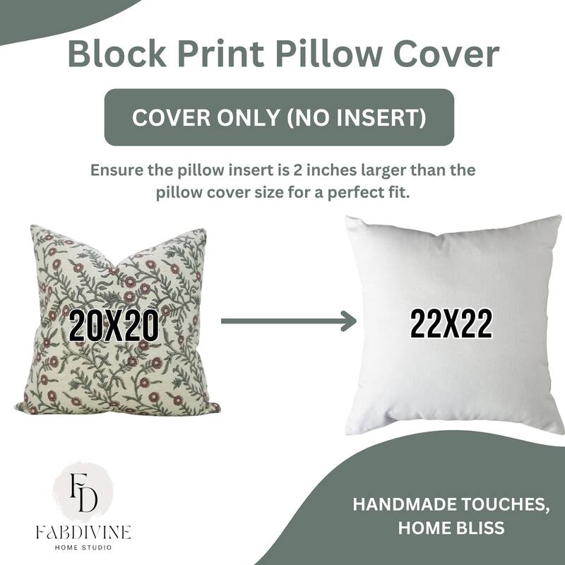 Fabdivine Block Print Floral Pillow Cover 14x20 Inch for Sofa Wine Chair Bed Boho Farmhouse Décor Rectangle Cushioncase, Shehjan