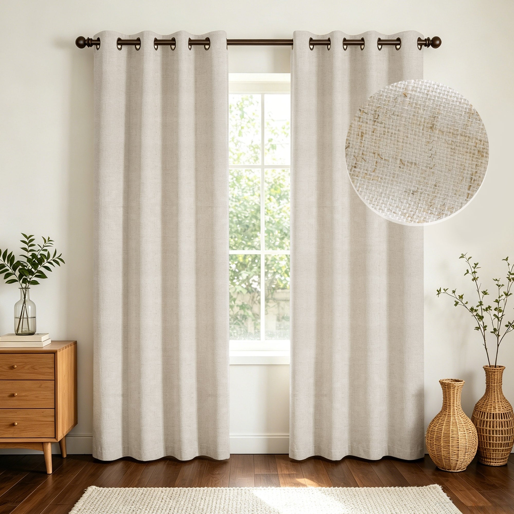 Linen Slub Texture Blackout Grommet Curtain Pair(2 Panels)