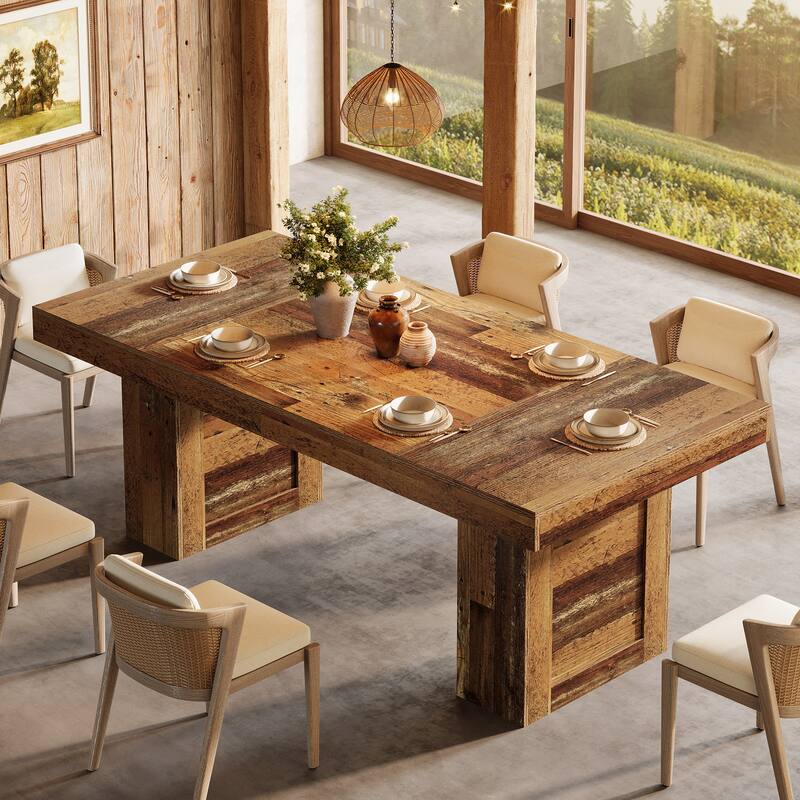 63'' Farmhouse Dining Table for 6, Rectangle Wooden Kitchen Table