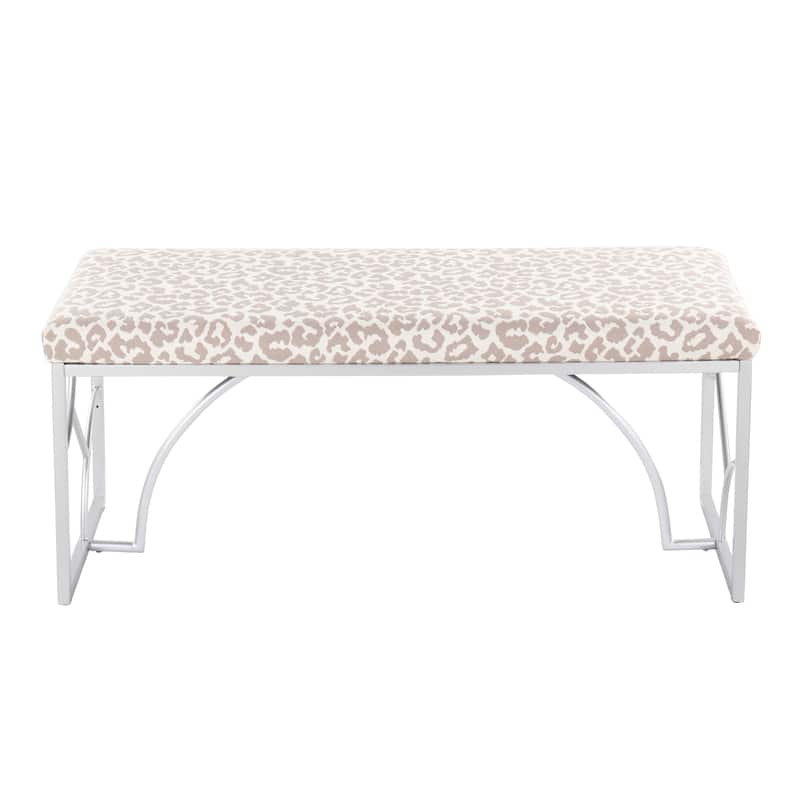 Silver Orchid Loretta Bench - Grey Leopard Print Fabric/Silver Metal