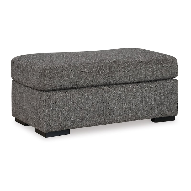 Iqay Accent Ottoman, Black Faux Wood, Pewter Gray Polyester 44 Inch
