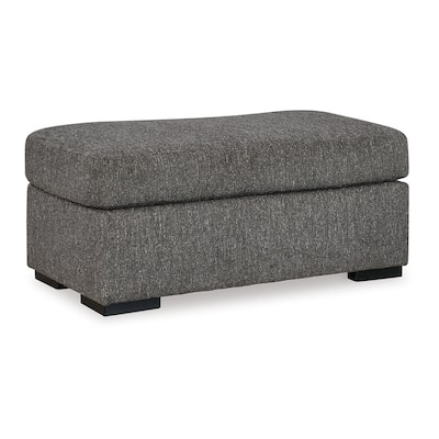 Iqay Accent Ottoman, Black Faux Wood, Pewter Gray Polyester 44 Inch
