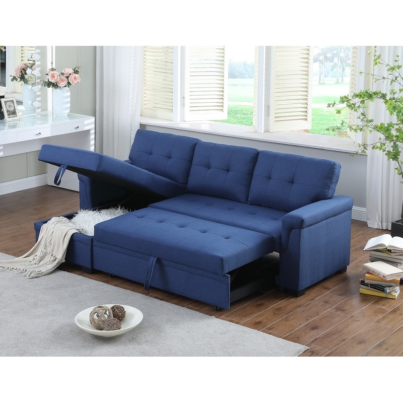 Copper Grove Perreux Linen Reversible Sleeper Sectional Sofa - Blue