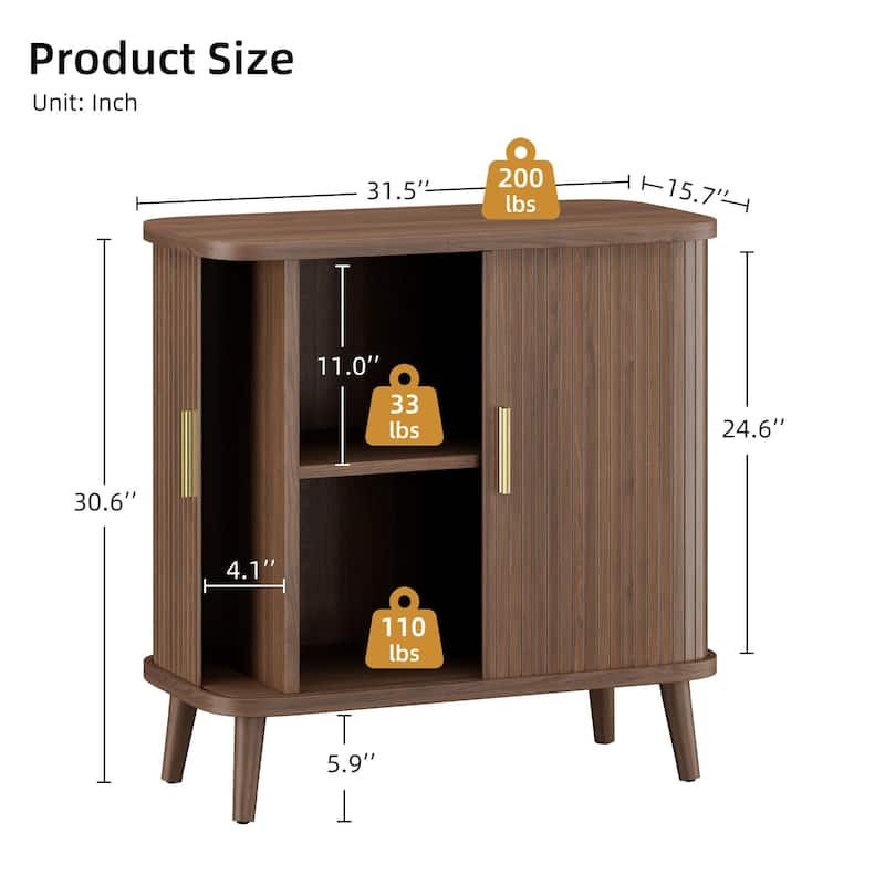 31" Sideboard Buffet Cabinet with 2 Sliding Tambour Doors and Adjustable Shelves