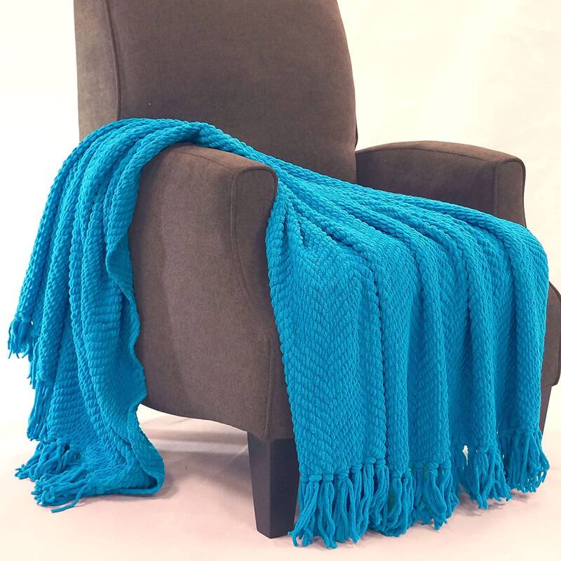 Knitted Tweed Couch Throw - Mediterranean Blue - 60" x 80"
