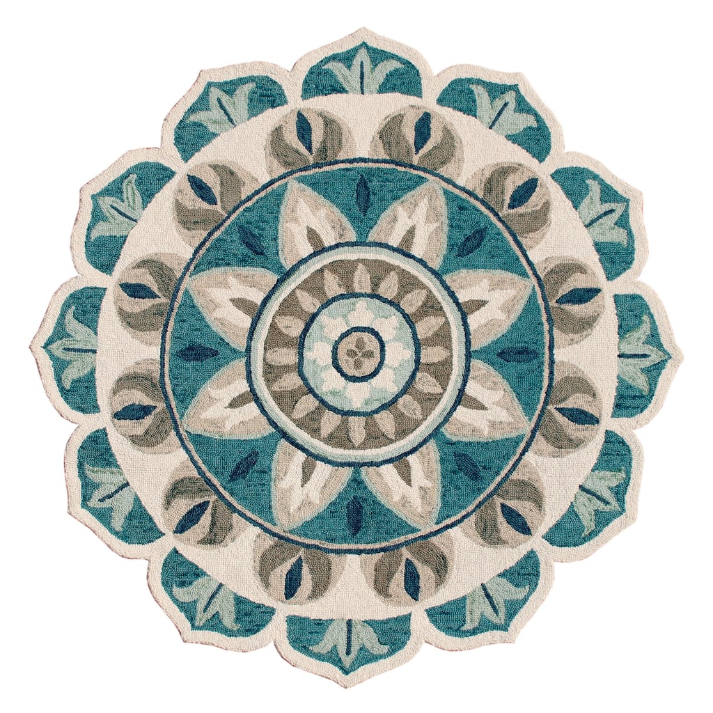 Hand Tufted Geometric Floral Area Rug - 4' Round