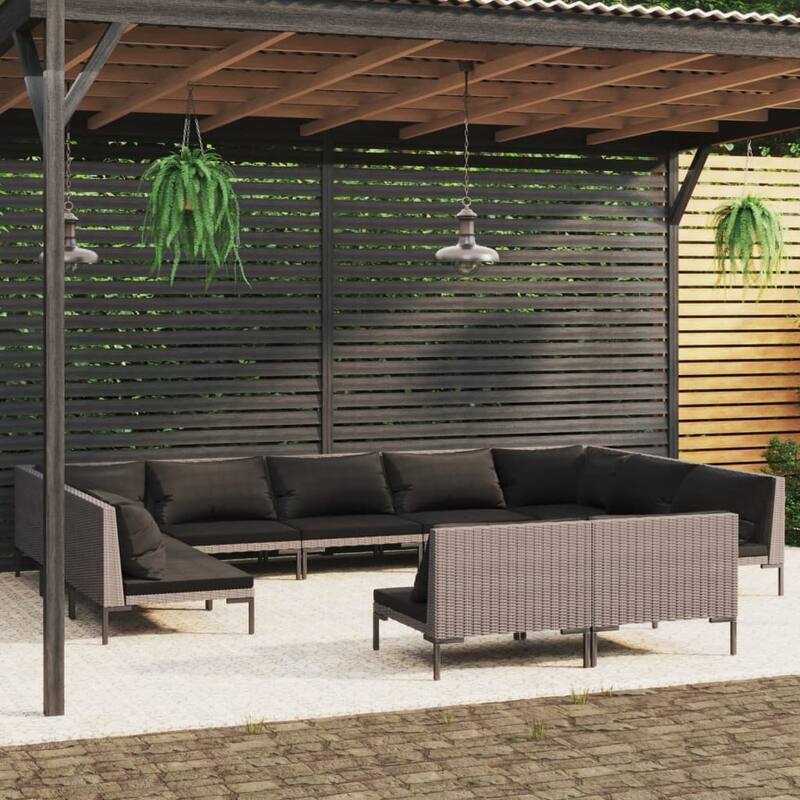 vidaXL Patio Lounge Set Outdoor Sectional Sofa Set Table Poly Rattan Dark Grey - 27.6" x 27.6" x 24"