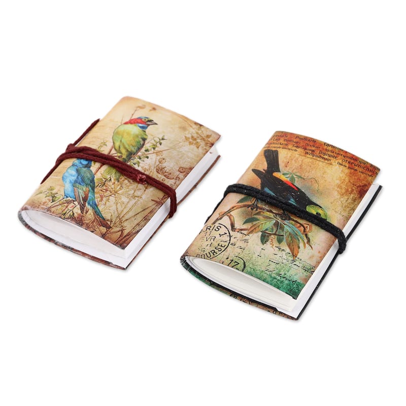Novica Handmade Spring Songbirds Paper Mini Journals (Set Of 2)