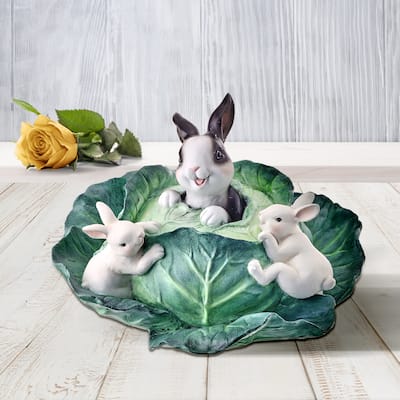 Resin Playing Bunnies In Cabbage 10"L - 10"